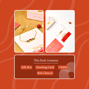 Mayii Exquisite Tri Red Green Rakhi Pack of 1 with Roli Chawal and Greeting card combo for Raksha Bandhan and Gifting - Mayii - Mayii