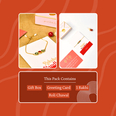 Mayii Exquisite Tri Red Green Rakhi Pack of 1 with Roli Chawal and Greeting card combo for Raksha Bandhan and Gifting