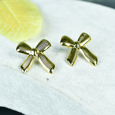 MAYII  Floral Stripe Gold Stainless Steel Earrings -One Size