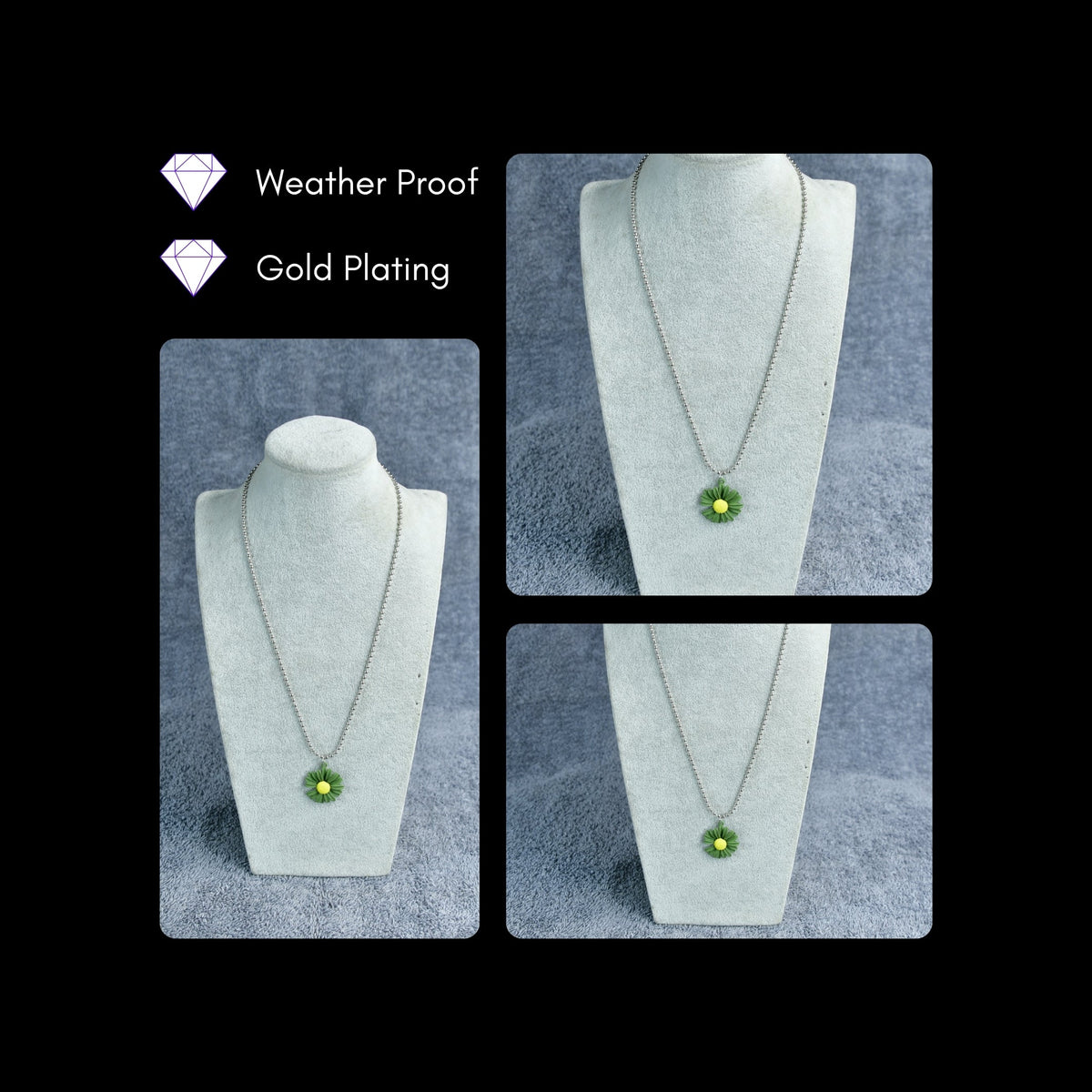 MAYII Flower Pendant Necklace Silver and Green Stainless Steel - One Size - Mayii - Mayii