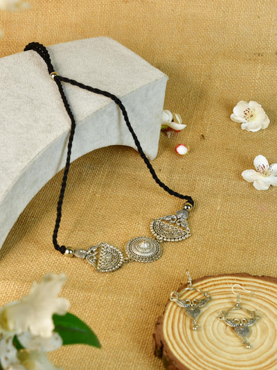 Mayii German Silver Choker: Mandala & Peacock Design