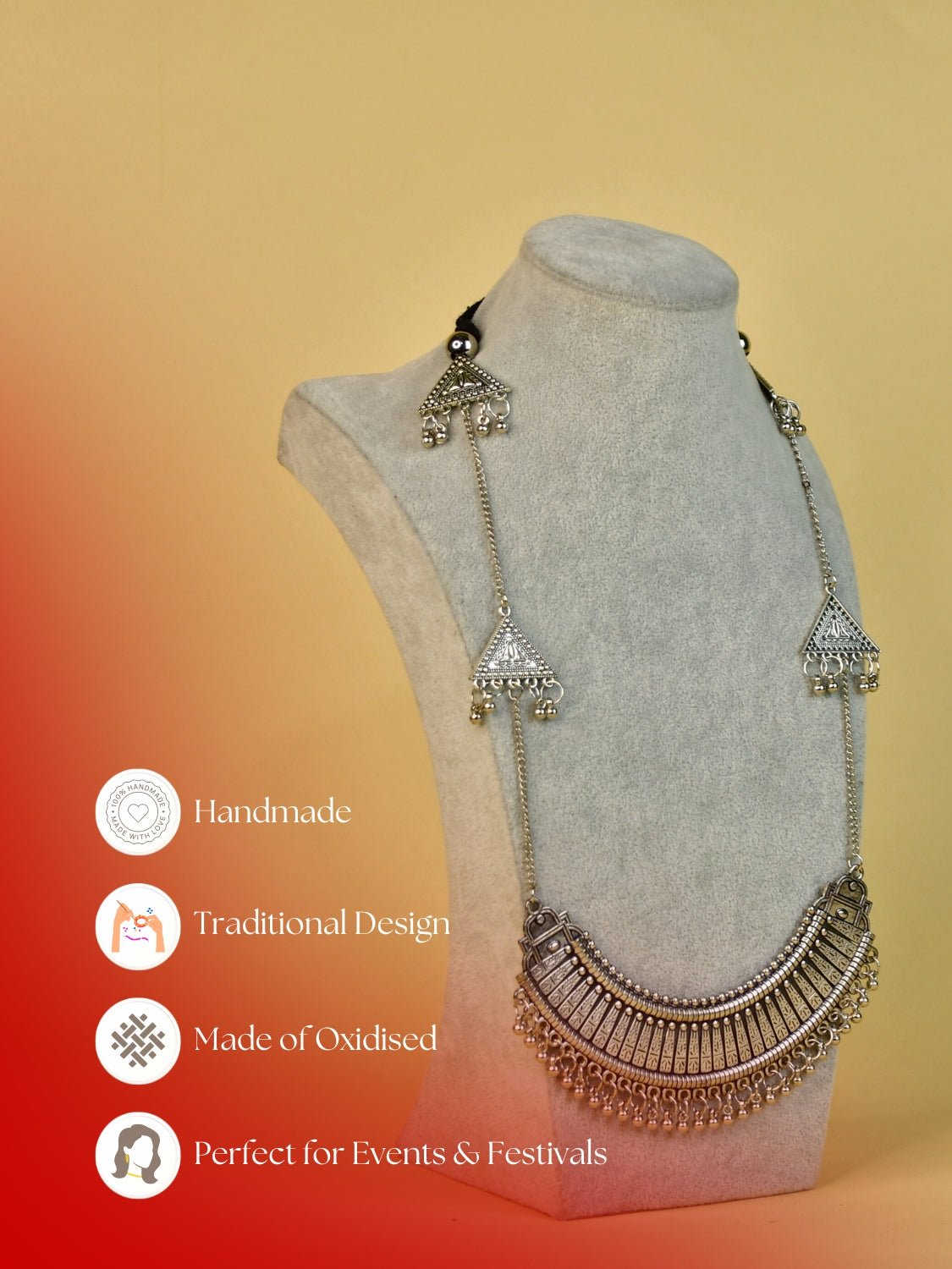 Mayii German Silver Long Choker: Triangles & Chain - Mayii - Mayii