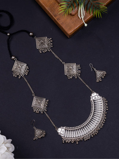 Mayii German Silver Long Choker: Triangles & Chain