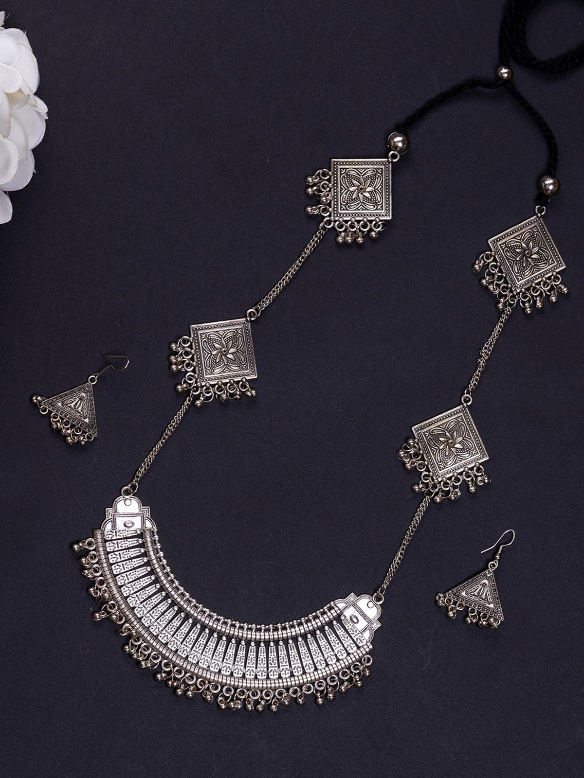 Mayii German Silver Long Choker: Triangles & Chain - Mayii - Mayii