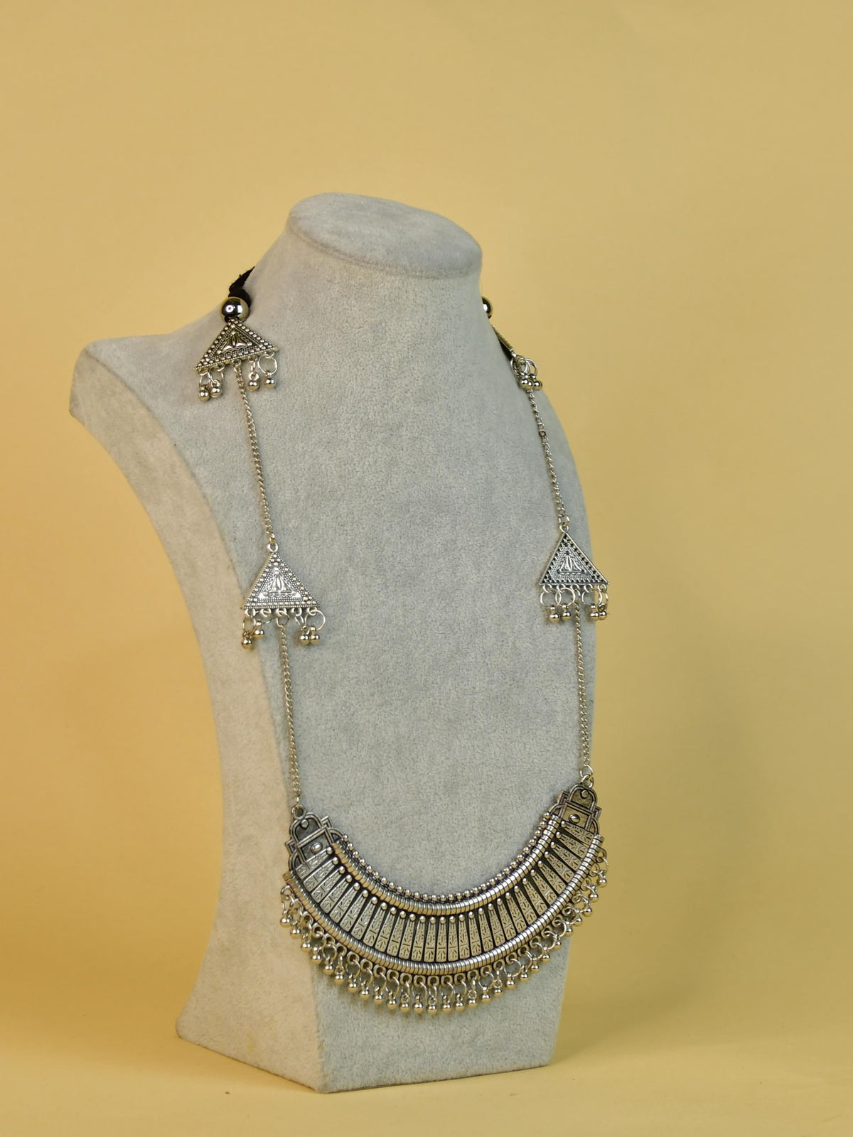 Mayii German Silver Long Choker: Triangles & Chain - Mayii - Mayii