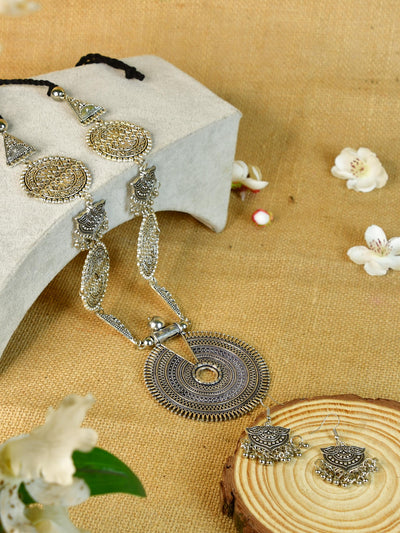Mayii German Silver Necklace: Handcrafted Mandala Design