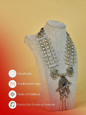 Mayii German Silver Necklace: Krishna Flute & Mor Pankh Design image 3