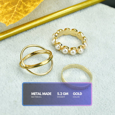 MAYII - Gold Abstract Ring Set  of 3 Stainless Steel - One Size