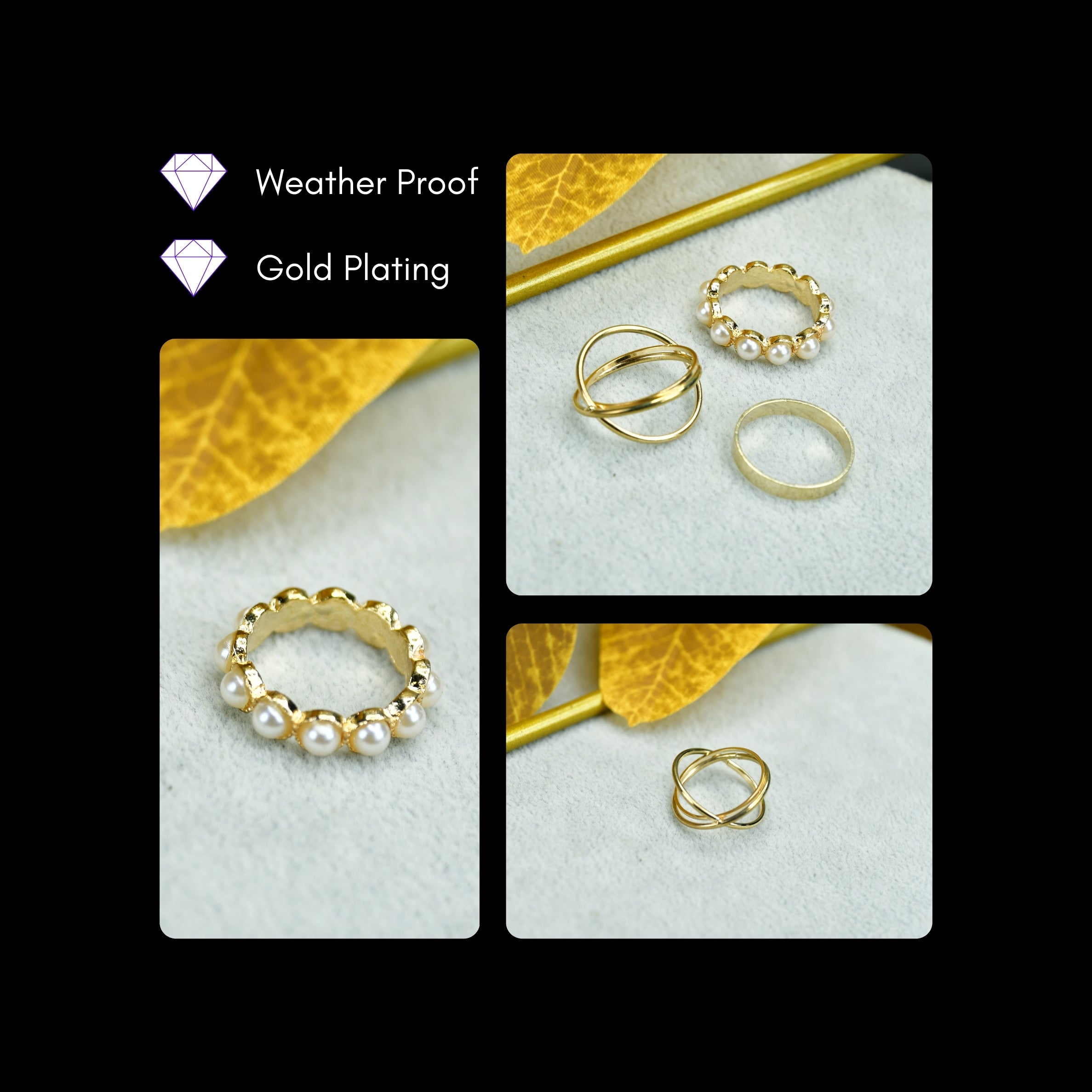 MAYII - Gold Abstract Ring Set of 3 Stainless Steel - One Size - Mayii - Mayii