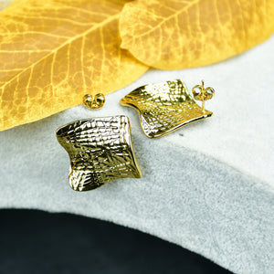 MAYII - Gold Croc Stainless Steel Textured Square Earrings - One Size - Mayii - Mayii