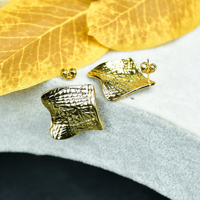 MAYII  - Gold Croc Stainless Steel Textured Square Earrings - One Size