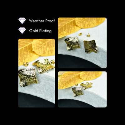 MAYII  - Gold Croc Stainless Steel Textured Square Earrings - One Size image 4