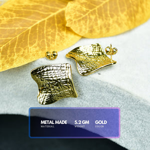 MAYII - Gold Croc Stainless Steel Textured Square Earrings - One Size - Mayii - Mayii