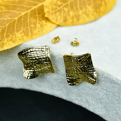 MAYII  - Gold Croc Stainless Steel Textured Square Earrings - One Size