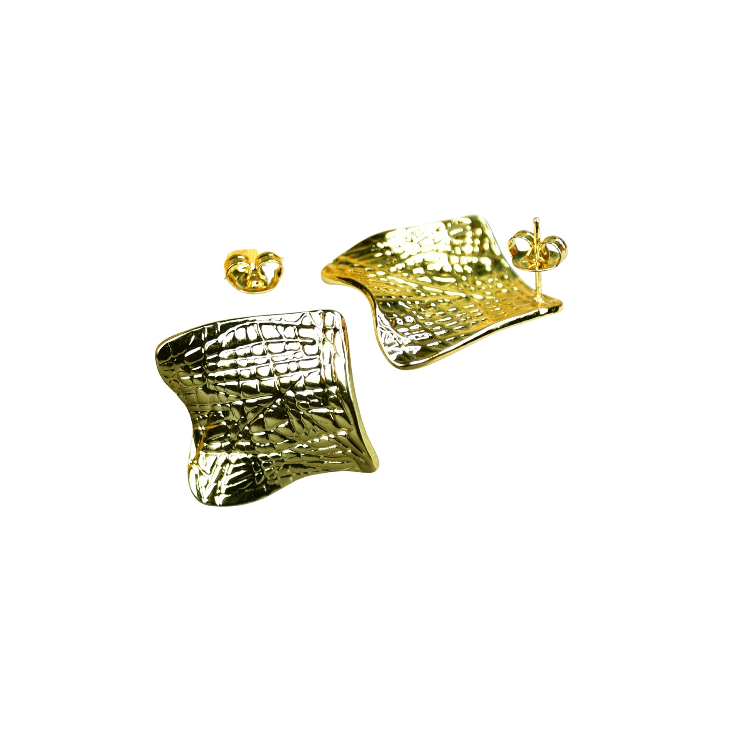 MAYII - Gold Croc Stainless Steel Textured Square Earrings - One Size - Mayii - Mayii
