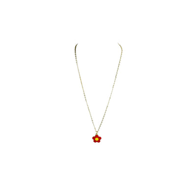 MAYII- Gold Red Flower Pendant Necklace Stainless Steel - One Size