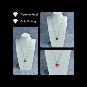 MAYII - Gold Red Flower Pendant Necklace Stainless Steel - One Size - Mayii - Mayii