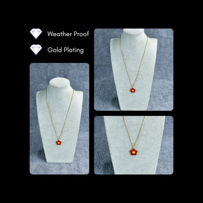 MAYII- Gold Red Flower Pendant Necklace Stainless Steel - One Size