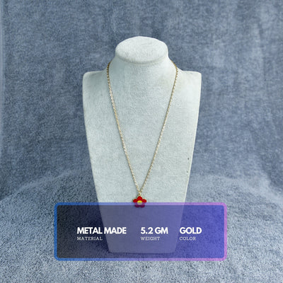 MAYII- Gold Red Flower Pendant Necklace Stainless Steel - One Size