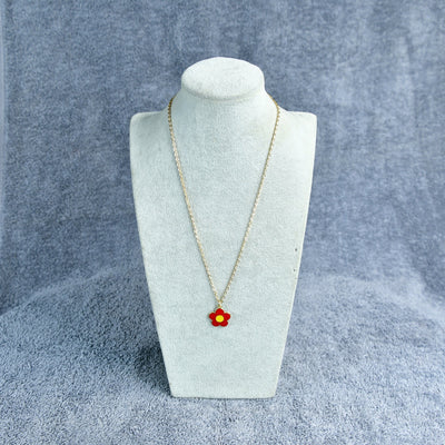 MAYII- Gold Red Flower Pendant Necklace Stainless Steel - One Size