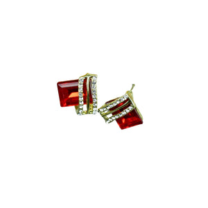 MAYII - Gold Red Stainless Steel Crystal Lining Earrings - One Size - Mayii - Mayii