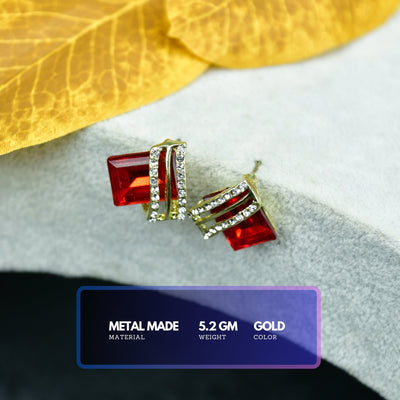 MAYII - Gold Red Stainless Steel Crystal Lining Earrings - One Size image 3