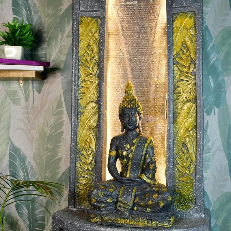 Mayii Golden Buddha Water Fountain – Elegant Buddha Sitting Against Tall Wall for Luxurious Home Decor & Gifts - MAYII - Mayii