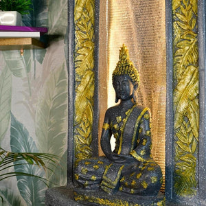 Mayii Golden Buddha Water Fountain – Elegant Buddha Sitting Against Tall Wall for Luxurious Home Decor & Gifts - MAYII - Mayii