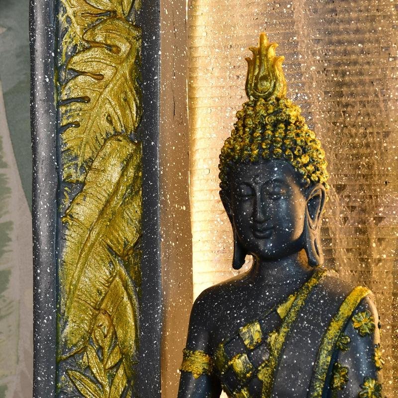 Mayii Golden Buddha Water Fountain – Elegant Buddha Sitting Against Tall Wall for Luxurious Home Decor & Gifts - MAYII - Mayii