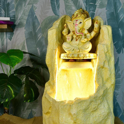 Mayii Golden Ganesha Water Fountain – Elegant Ganesha Sitting Waterfall for Luxurious Home Decor & Gifts