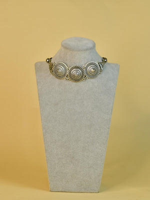 Mayii Handcrafted German Silver Choker: Floral & Triangle Design - Mayii - Mayii
