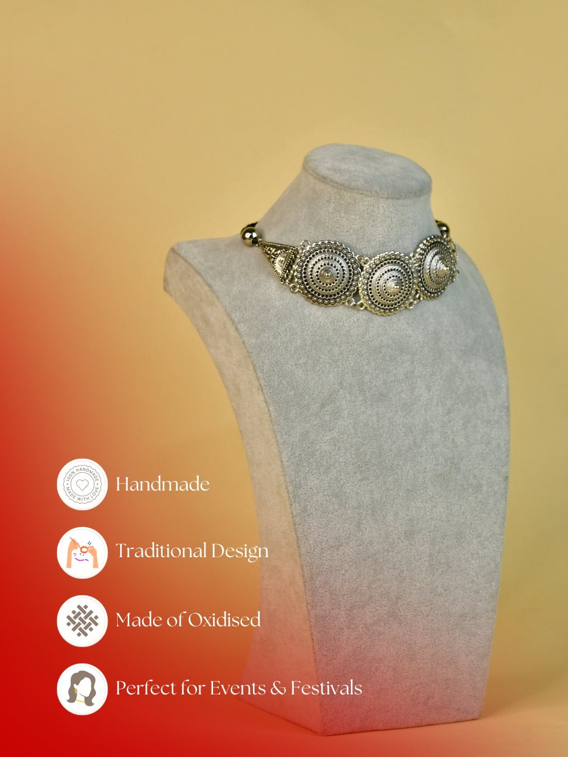 Mayii Handcrafted German Silver Choker: Floral & Triangle Design - Mayii - Mayii