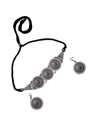 Mayii Handcrafted German Silver Choker: Floral & Triangle Design - Mayii - Mayii