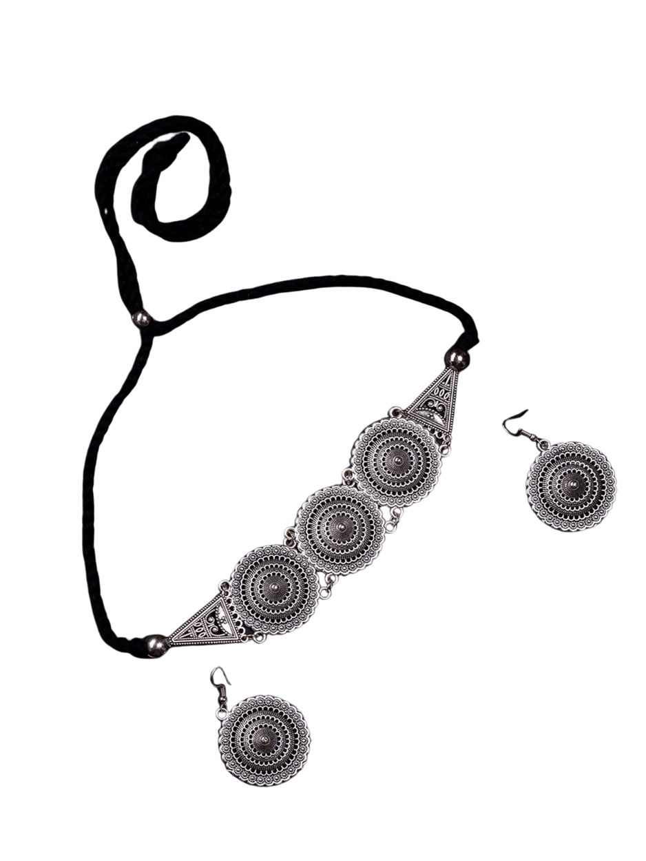 Mayii Handcrafted German Silver Choker: Floral & Triangle Design - Mayii - Mayii