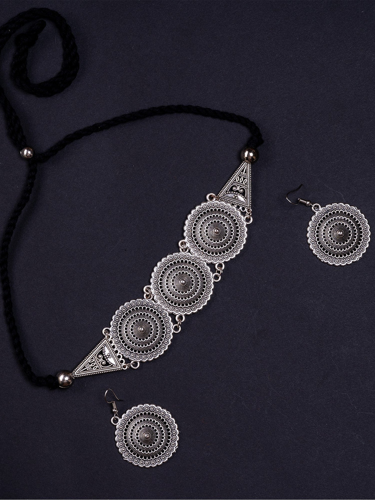Mayii Handcrafted German Silver Choker: Floral & Triangle Design - Mayii - Mayii