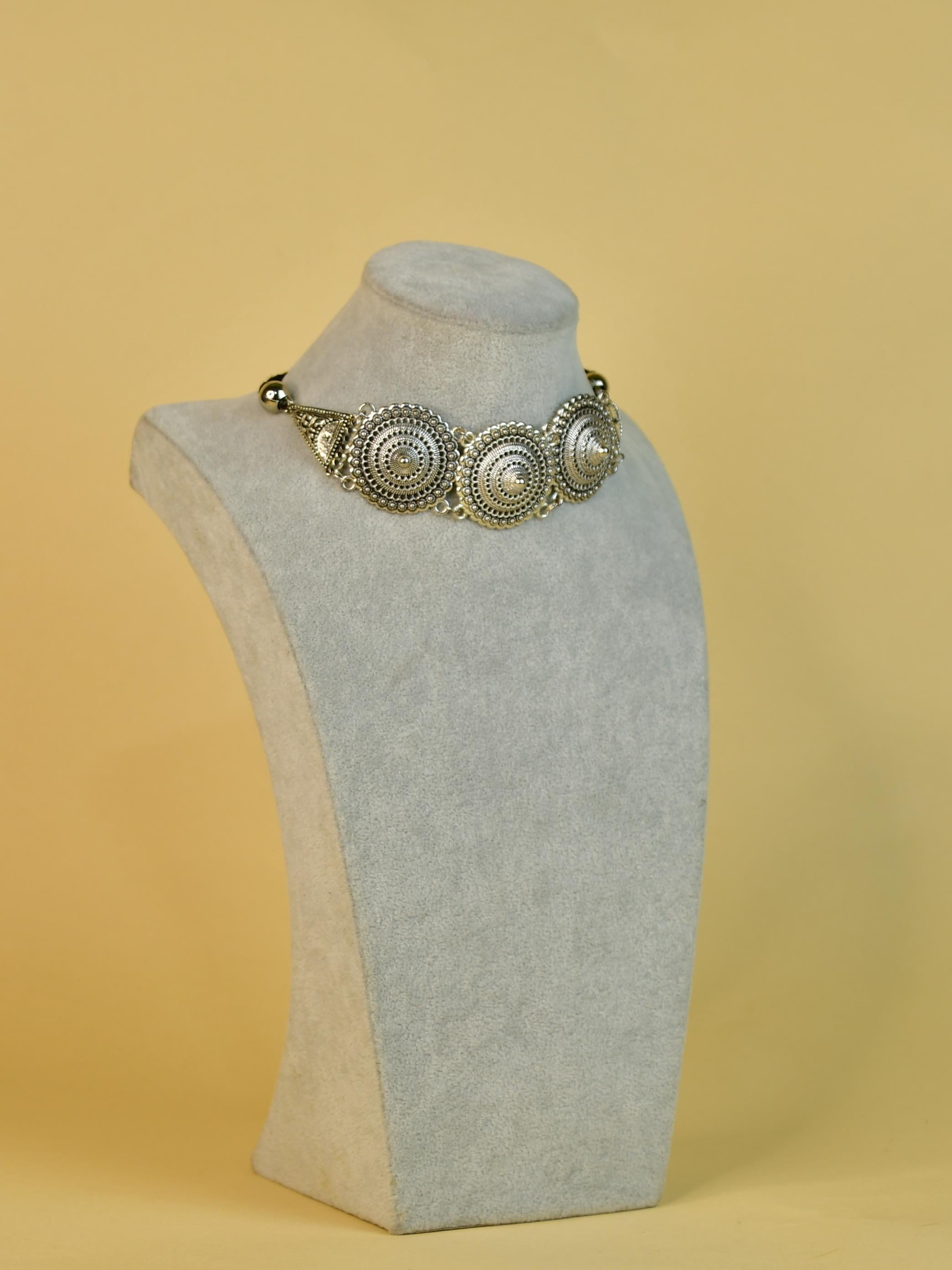 Mayii Handcrafted German Silver Choker: Floral & Triangle Design - Mayii - Mayii