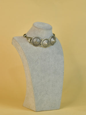 Mayii Handcrafted German Silver Choker: Floral & Triangle Design - Mayii - Mayii