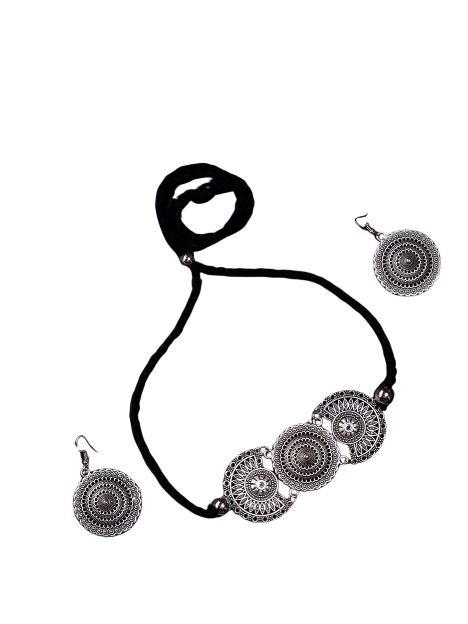 Mayii Handcrafted German Silver Choker: Triple Floral Design - Mayii - Mayii