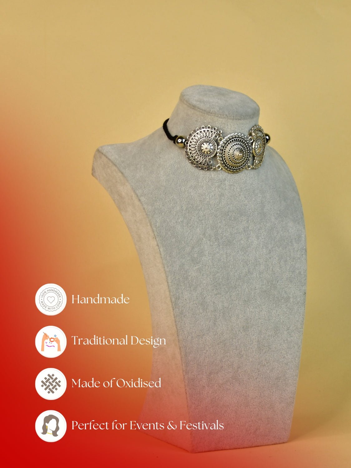 Mayii Handcrafted German Silver Choker: Triple Floral Design - Mayii - Mayii