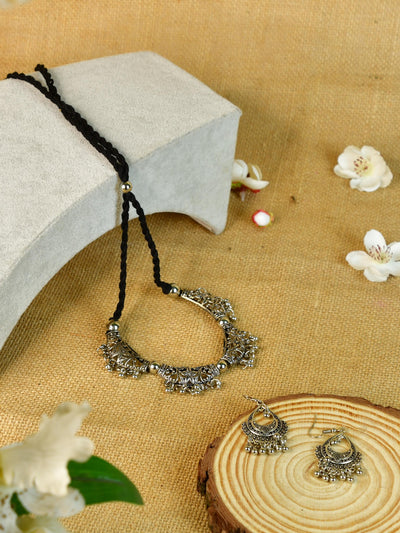 Mayii Handcrafted German Silver Choker with Water Drop Earrings