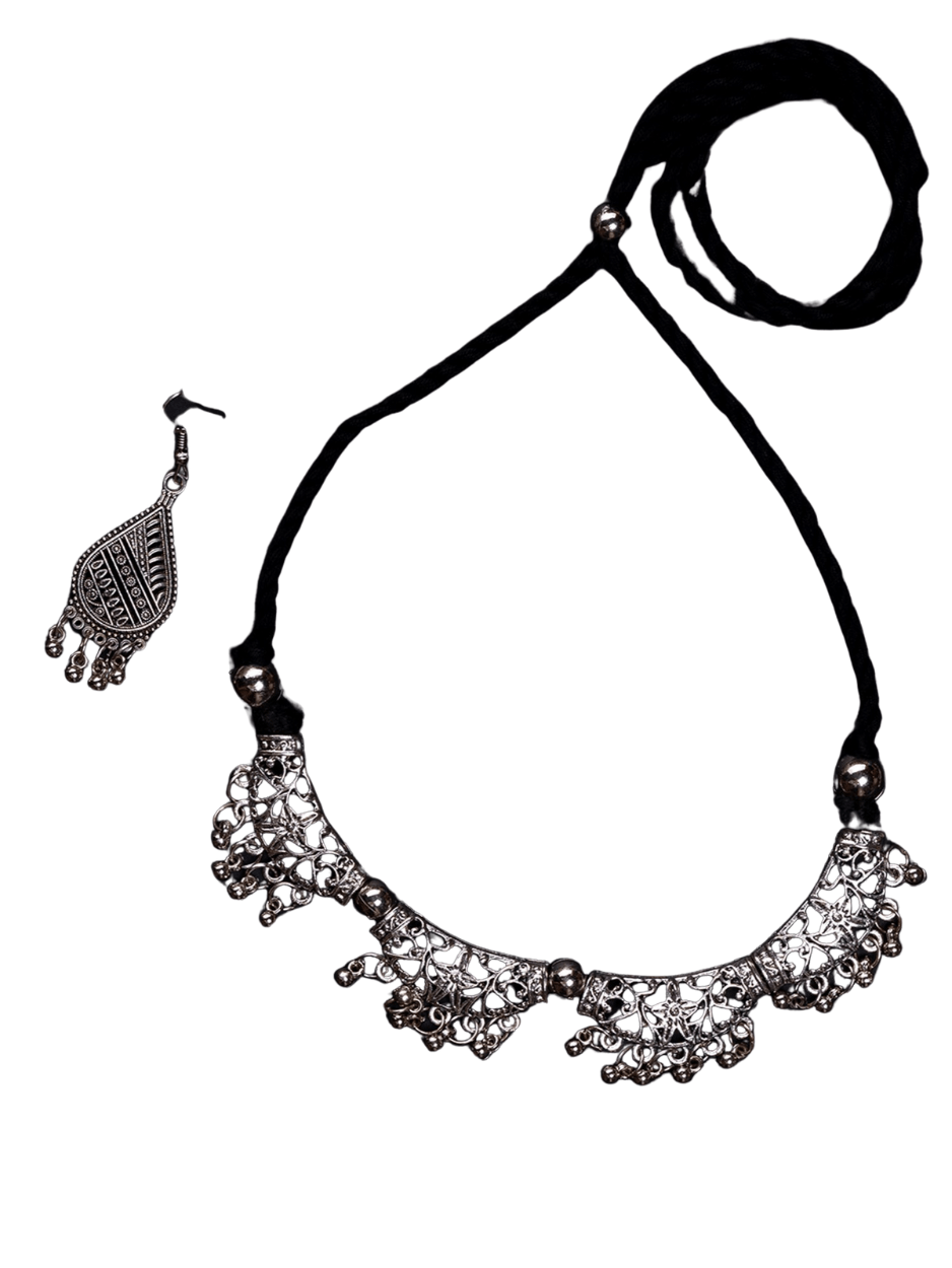 Mayii Handcrafted German Silver Choker with Water Drop Earrings - Mayii - Mayii