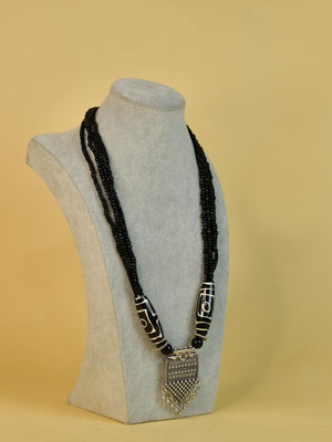 Mayii Handcrafted German Silver Necklace: Black Bead Pendant - Mayii - Mayii