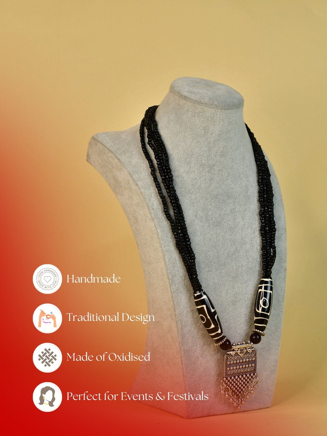 Mayii Handcrafted German Silver Necklace: Black Bead Pendant - Mayii - Mayii