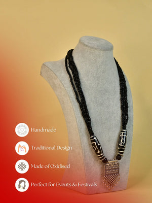 Mayii Handcrafted German Silver Necklace: Black Bead Pendant - Mayii - Mayii