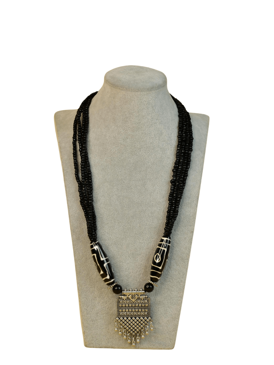 Mayii Handcrafted German Silver Necklace: Black Bead Pendant - Mayii - Mayii