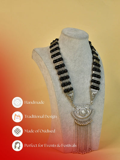Mayii Handcrafted German Silver Necklace: Chain Drops & Beads