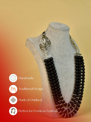 Mayii Handcrafted German Silver Necklace: Leaf Design with Beads - Mayii - Mayii