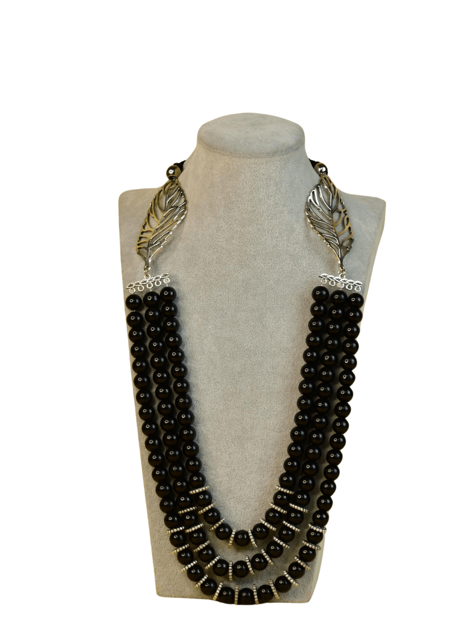 Mayii Handcrafted German Silver Necklace: Leaf Design with Beads - Mayii - Mayii