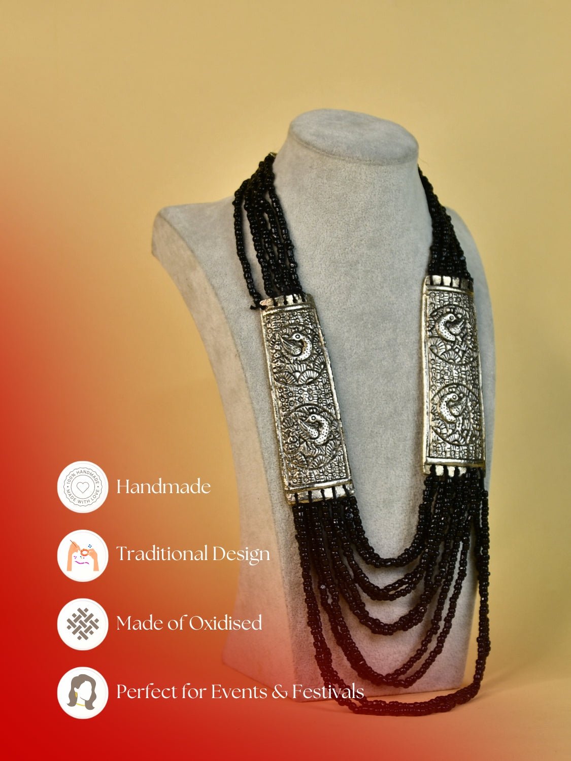 Mayii Handcrafted German Silver Necklace: Peacock Art & Beads - Mayii - Mayii