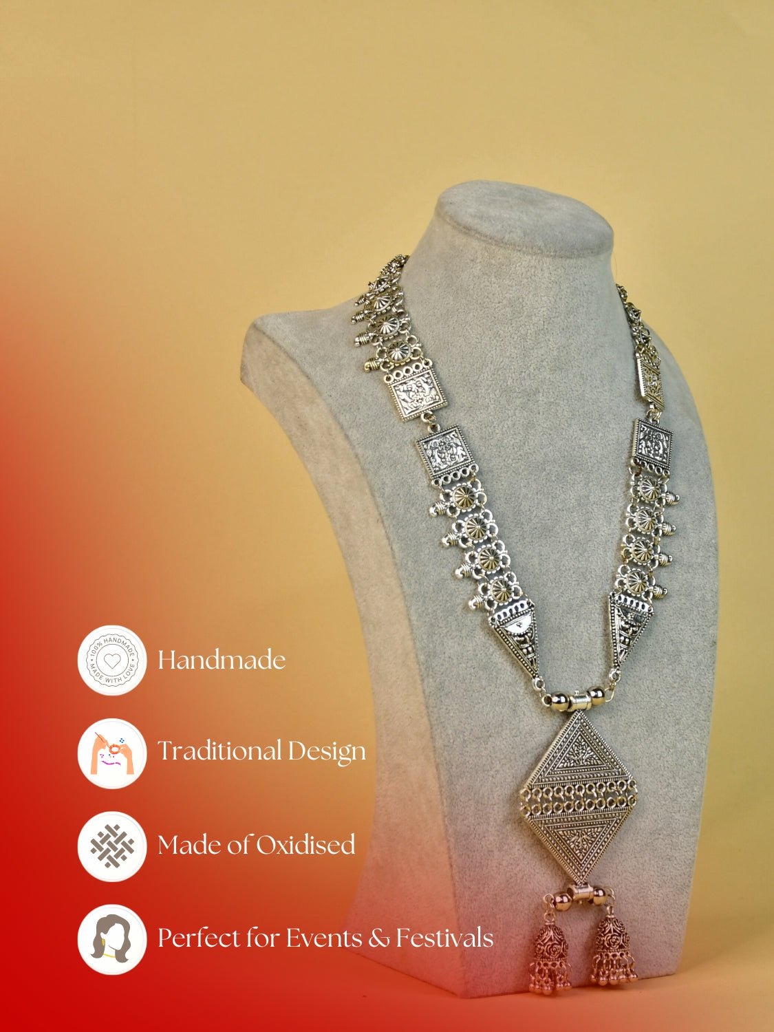 Mayii Handcrafted German Silver Rhombus Pendant with Dzi Beads - Mayii - Mayii